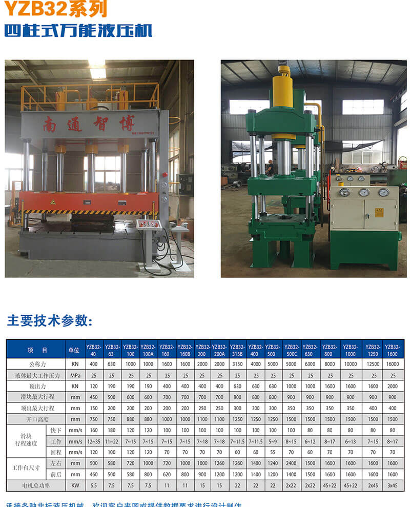 YZB32系列四柱式萬能液壓機(jī)技術(shù)參數(shù)